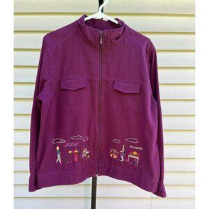 EUC VINTAGE Breckenridge Embroidered Jacket Maroon Cotton/Polyester Full Zip